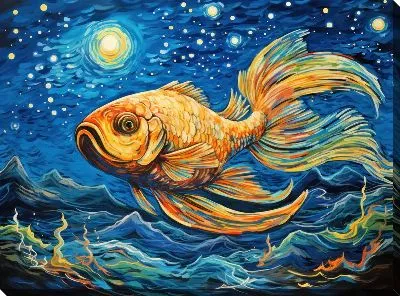 Картина маслом Золотая рыбка в стиле Ван Гога №3