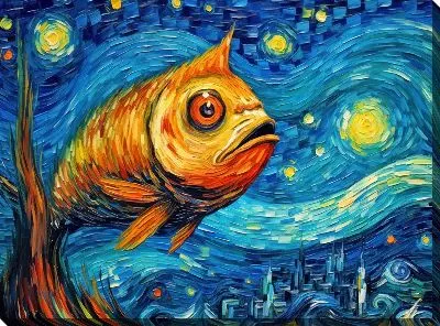 Картина маслом Золотая рыбка в стиле Ван Гога №4
