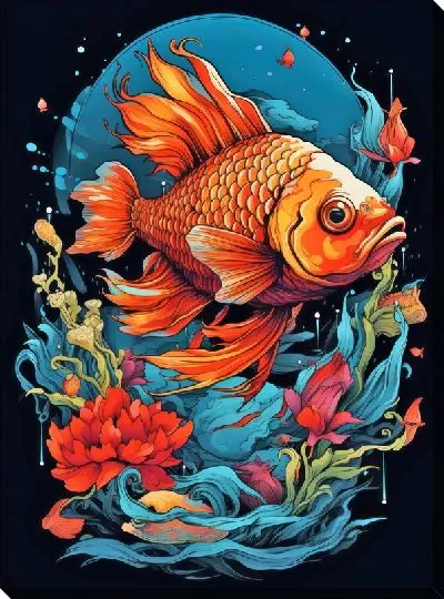 Картина маслом Рыба с арт стиле №64