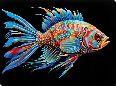 Картина маслом Рыба с арт стиле №69