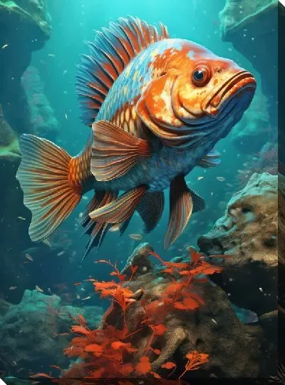 Картина маслом Рыба с арт стиле №74