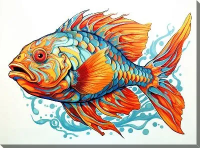 Картина маслом Рыба с арт стиле №76