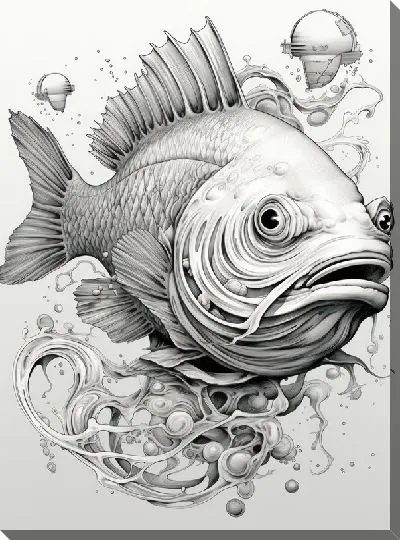 Картина маслом Рыба с арт стиле №77