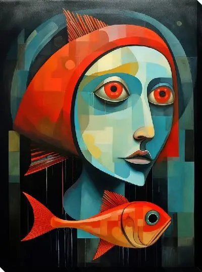 Картина маслом Рыба с арт стиле №79
