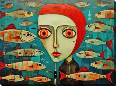 Картина маслом Рыба с арт стиле №80