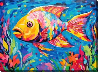 Картина маслом Рыба с арт стиле №84