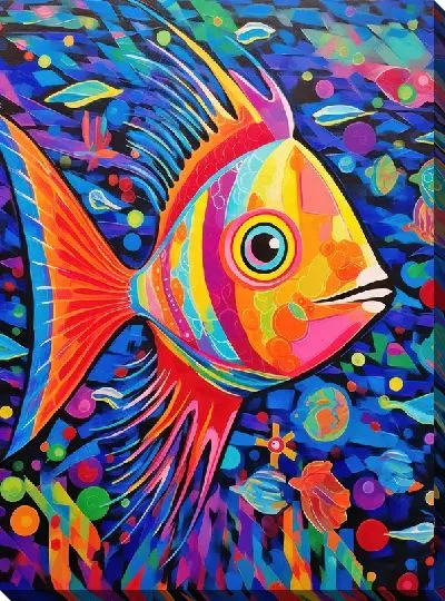 Картина маслом Рыба с арт стиле №86