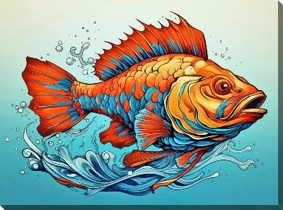 Картина маслом Рыба с арт стиле №91