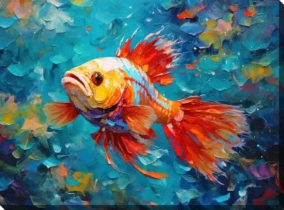 Картина маслом Рыба с арт стиле №92