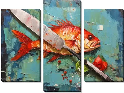Модульная картина Рыба и нож