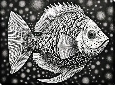 Картина маслом Рыба с арт стиле №100