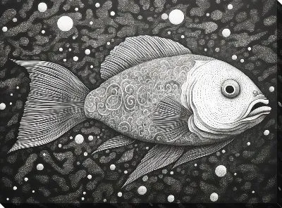 Картина маслом Рыба с арт стиле №103