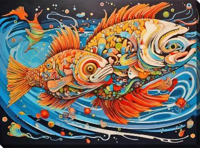 Картина маслом Рыба с арт стиле №109