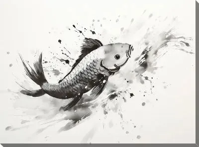 Картина маслом Рыба в стиле суми-э
