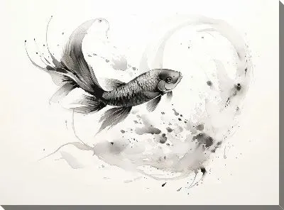 Картина маслом Рыба в стиле суми-э №2