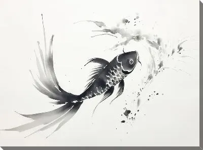 Картина маслом Рыба в стиле суми-э №3