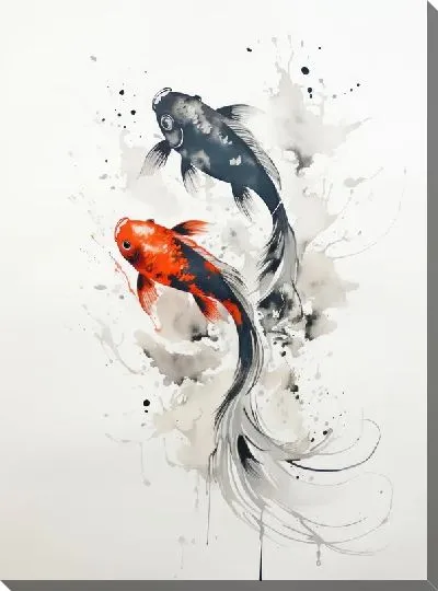 Постер Рыба в стиле суми-э №4