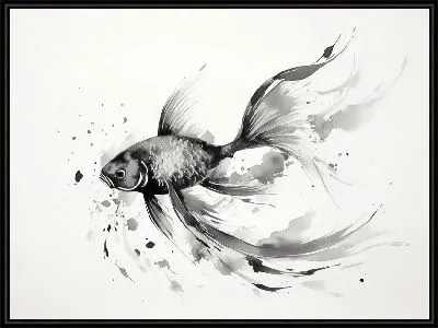 Картина Рыба в стиле суми-э №5