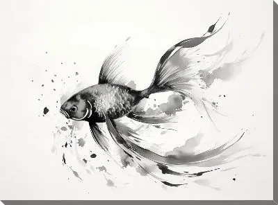 Картина маслом Рыба в стиле суми-э №5