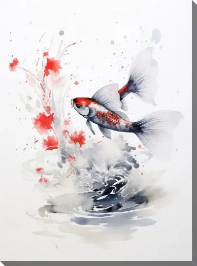 Картина маслом Рыба в стиле суми-э №6