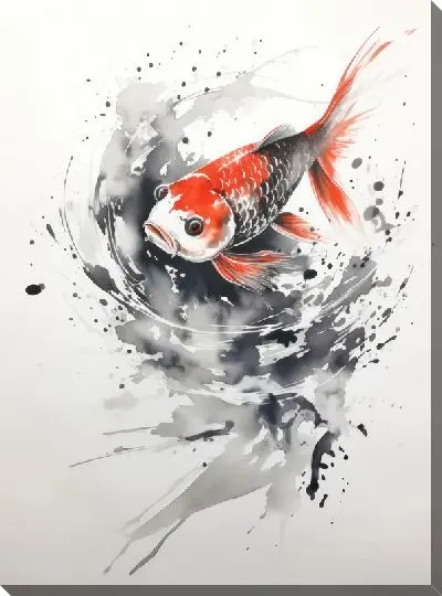 Картина маслом Рыба в стиле суми-э №7