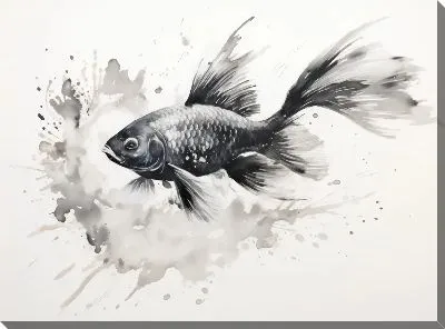 Картина маслом Рыба в стиле суми-э №8