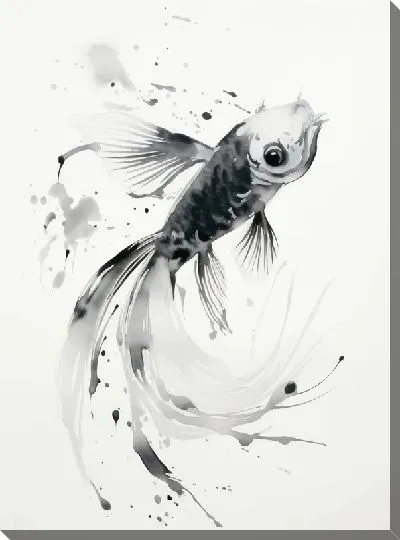 Картина маслом Рыба в стиле суми-э №9