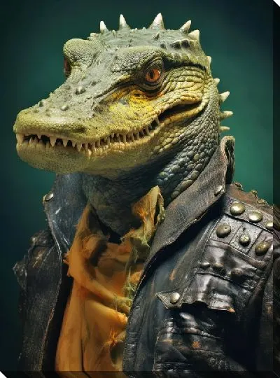 Картина маслом Крокодил в кожаной куртке