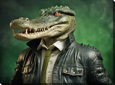 Картина маслом Крокодил в кожаной куртке №2