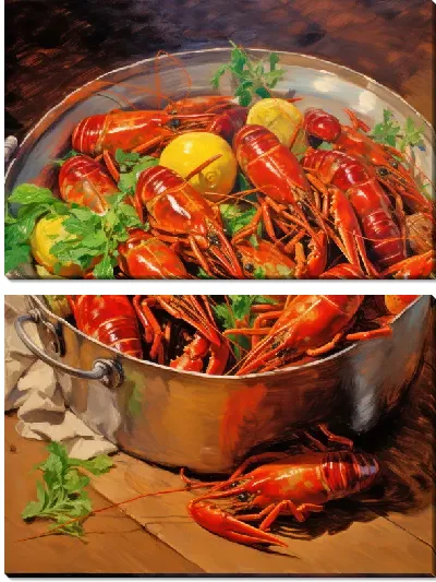 Модульная картина Вареные раки в кастрюле