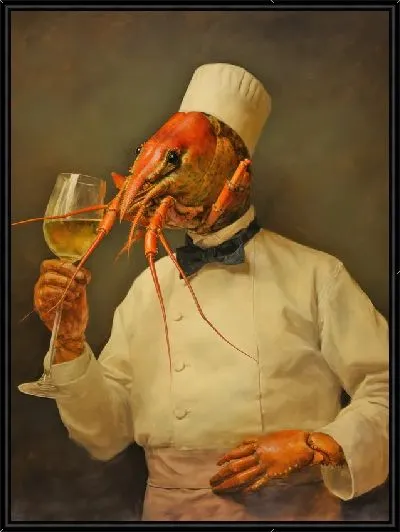 Картина Рак-повар пьет вино