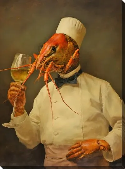Картина маслом Рак-повар пьет вино