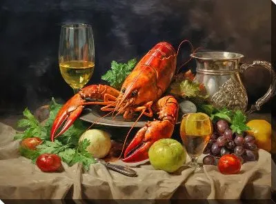 Рак и фрукты с вином