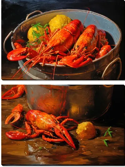 Модульная картина Вареные раки в ведре