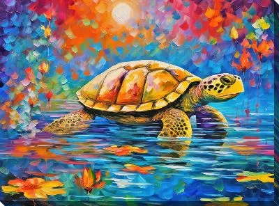 Картина маслом Черепаха в стиле арт №14