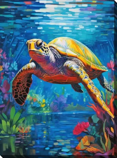 Картина маслом Черепаха в стиле арт №32