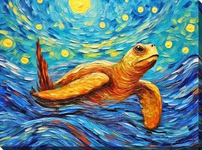 Картина маслом Черепаха в стиле арт №36