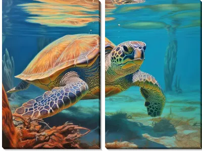 Модульная картина Черепаха под водой