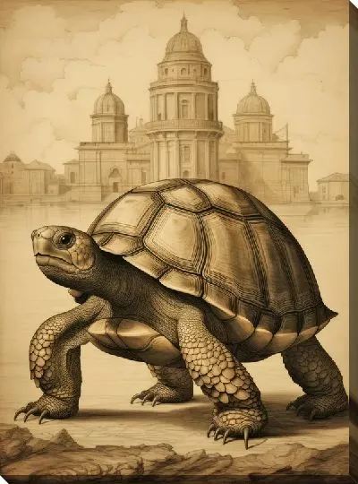 Картина маслом Черепаха в стиле винтаж