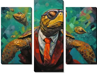 Модульная картина Черепаха в очках и пиджаке