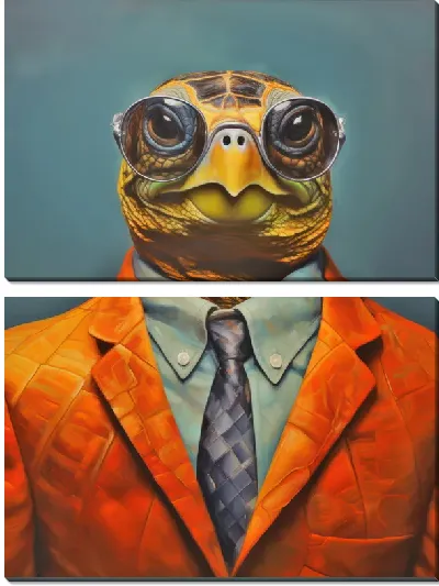 Модульная картина Серьезная черепаха в костюме