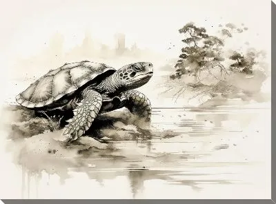 Картина маслом Черепаха в стиле рисунка №2