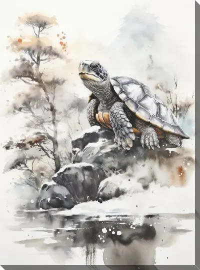 Картина маслом Черепаха в стиле рисунка №8
