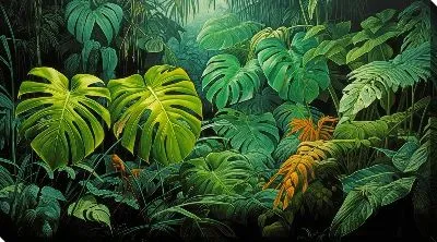 Картина маслом Листья монстеры №32