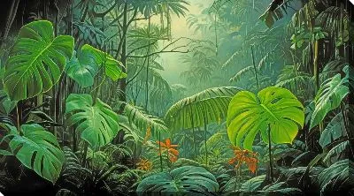 Картина маслом Листья монстеры в джунглях №37