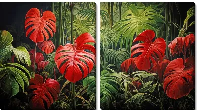 Модульная картина Листья монстеры в джунглях №38