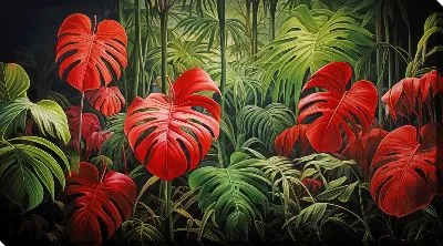 Картина маслом Листья монстеры в джунглях №38