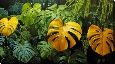 Картина маслом Желтые листья монстеры в джунглях №39