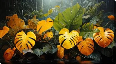 Картина маслом Желтые листья монстеры в джунглях №40