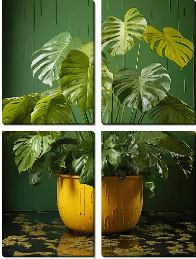 Модульная картина Монстера в желтом горшке